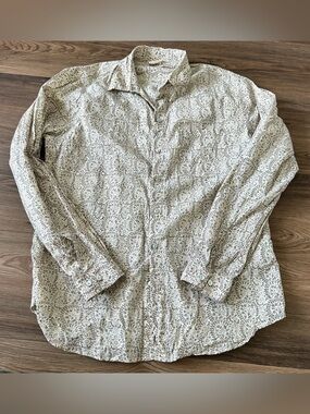 ANOKHI Men's Long Sleeve Shirt 100% Cotton Lightweight Floral LARGE Preppy Beige